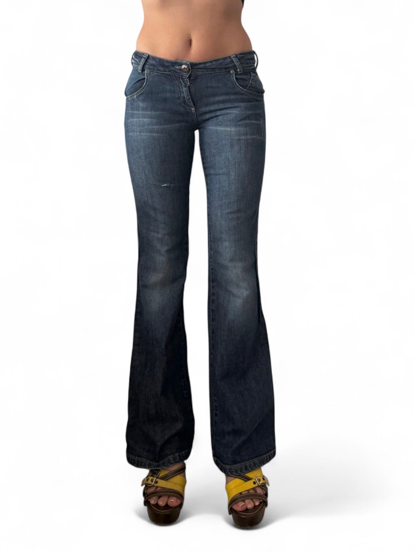 Blue denim low rise flare bootcut pants (S)