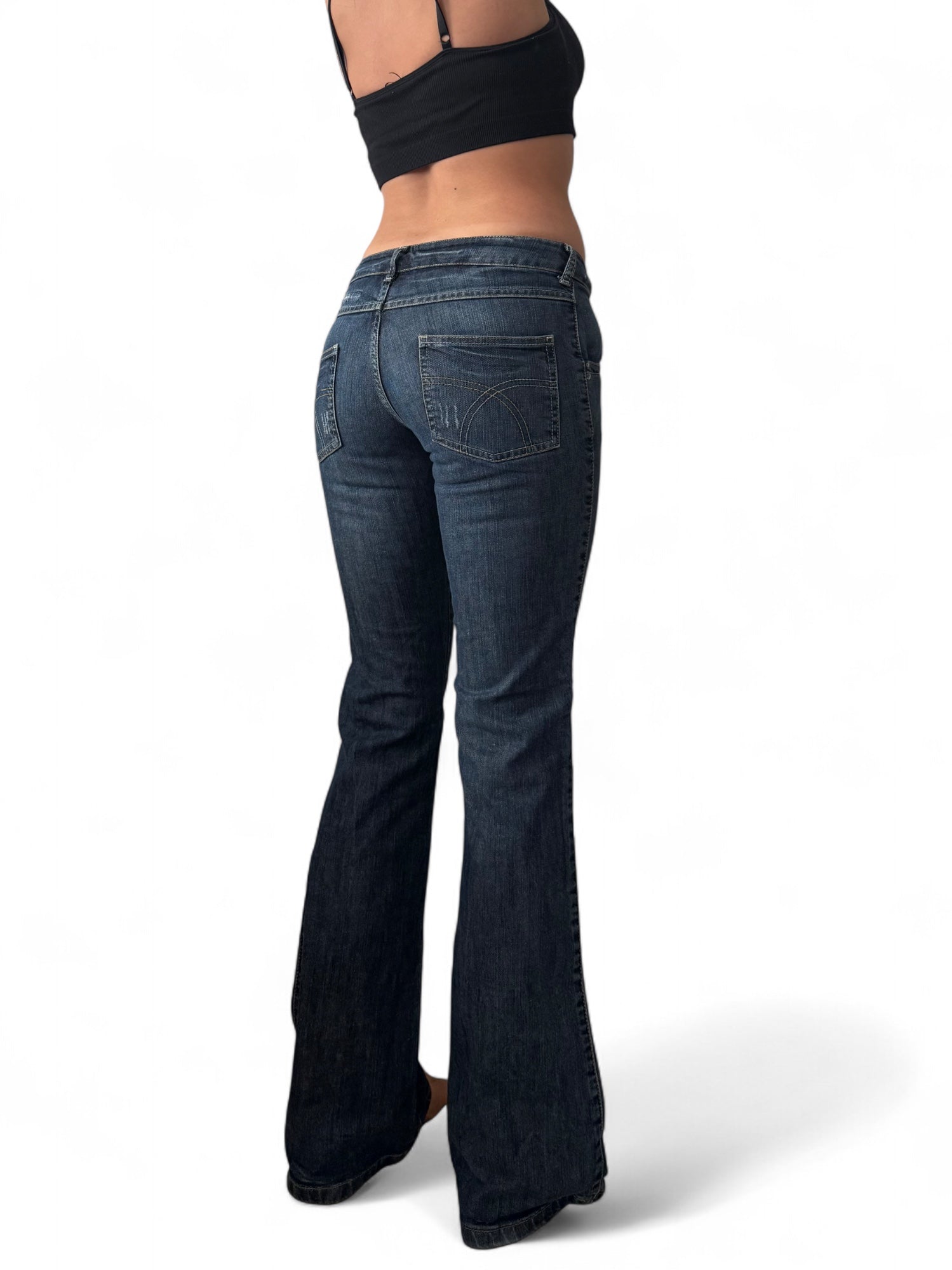 Blue denim low rise flare bootcut pants (S)