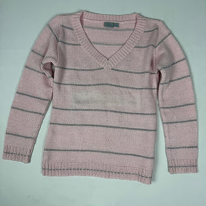 Baby pink striped V neck wool jumper (XS)