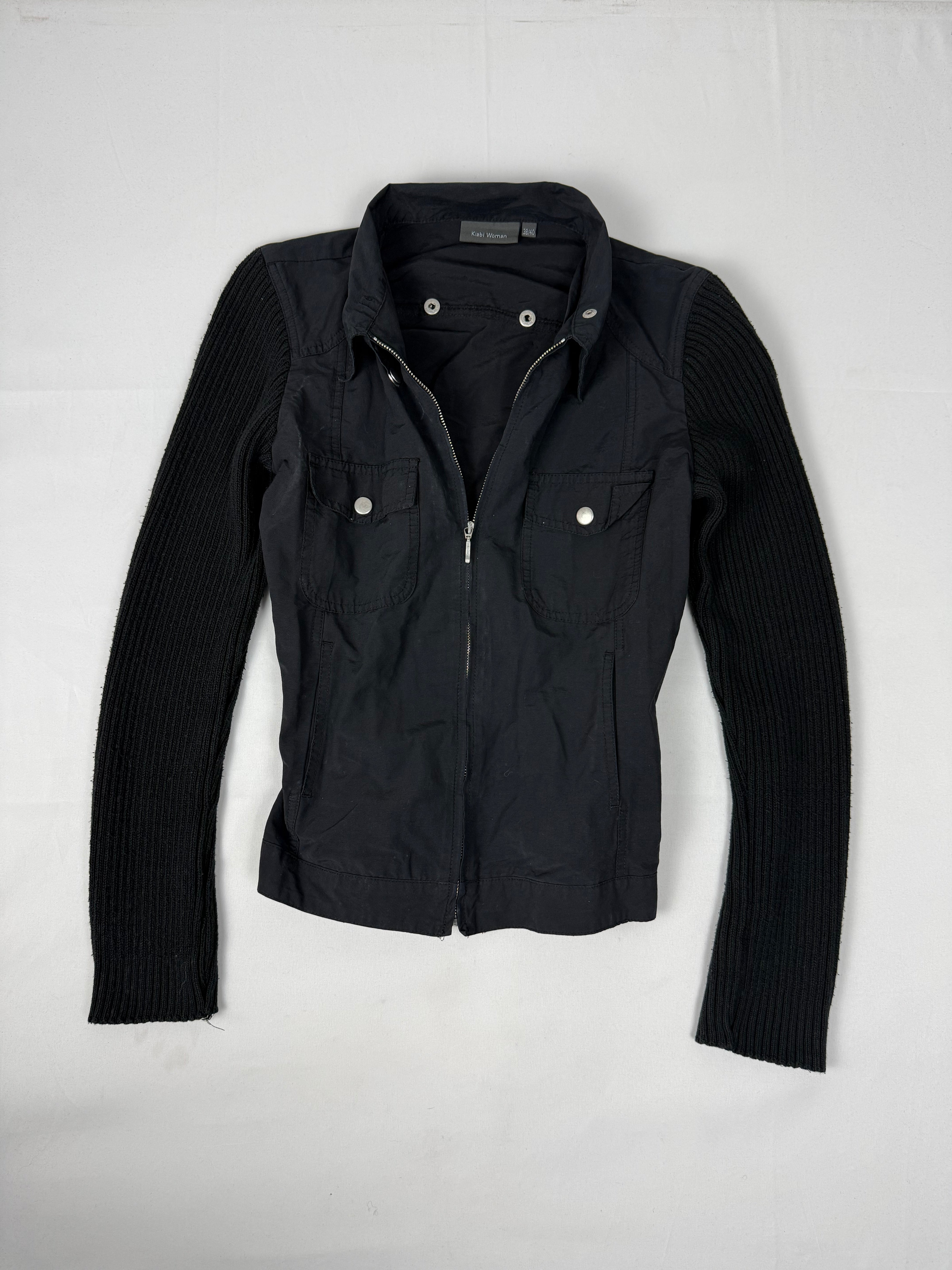Black tight fit bi fabric biker jacket (L)