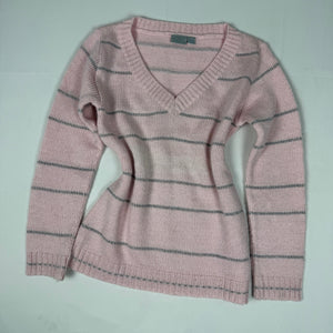 Baby pink striped V neck wool jumper (XS)