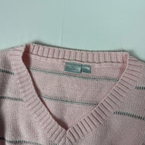 Baby pink striped V neck wool jumper (XS)