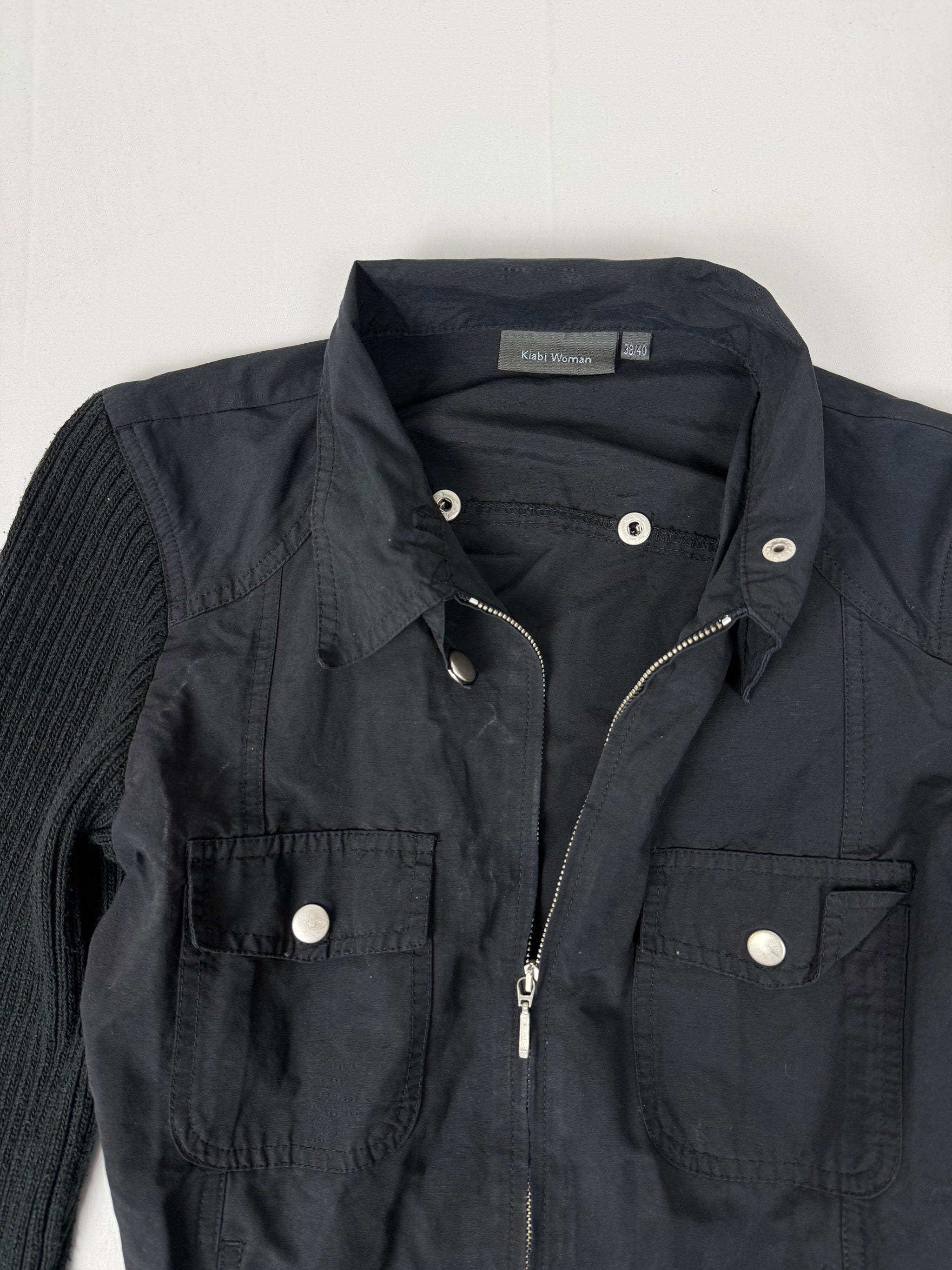 Black tight fit bi fabric biker jacket (L)
