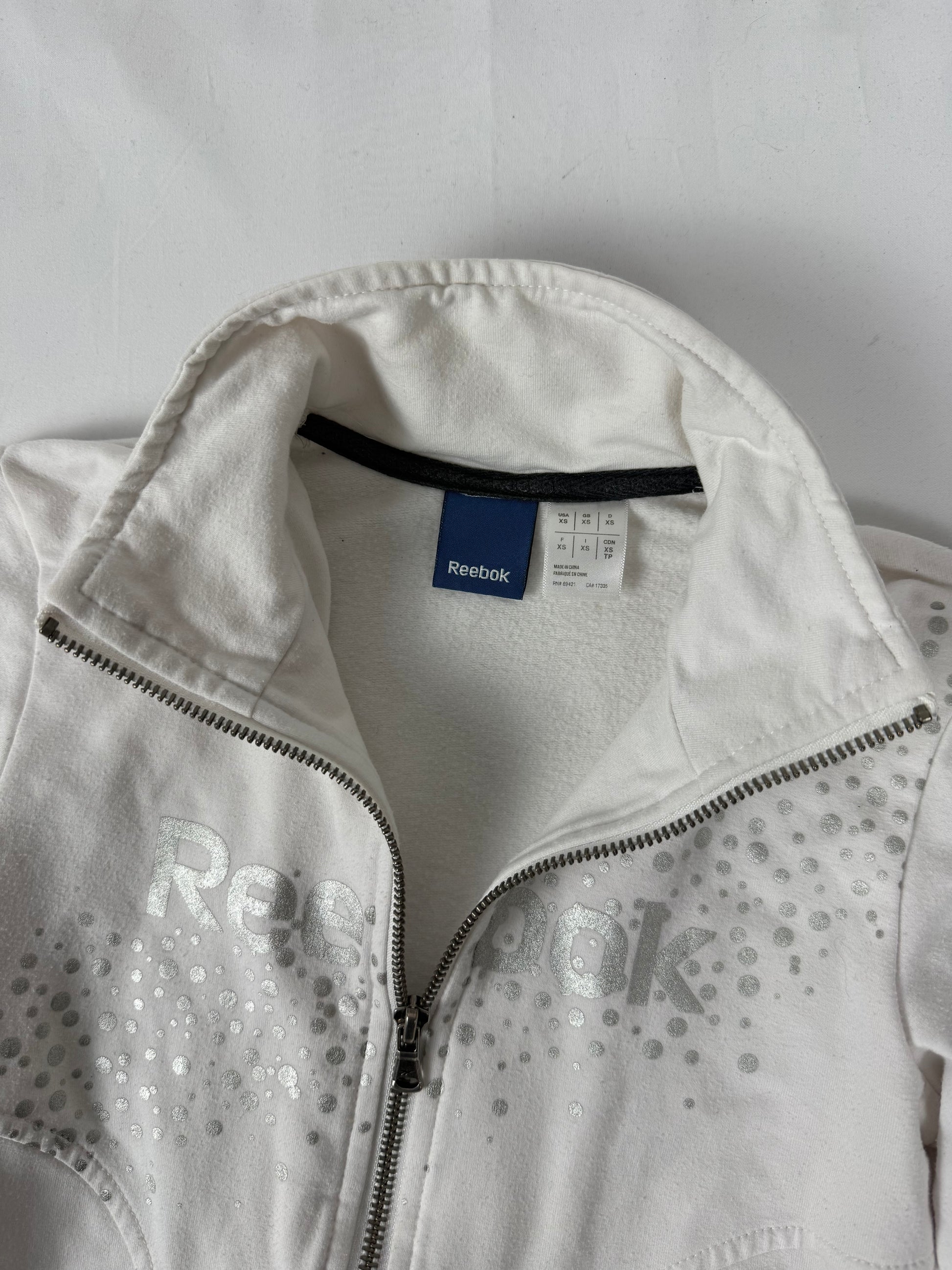 White zip up logo cotton sweatshirt (XS)