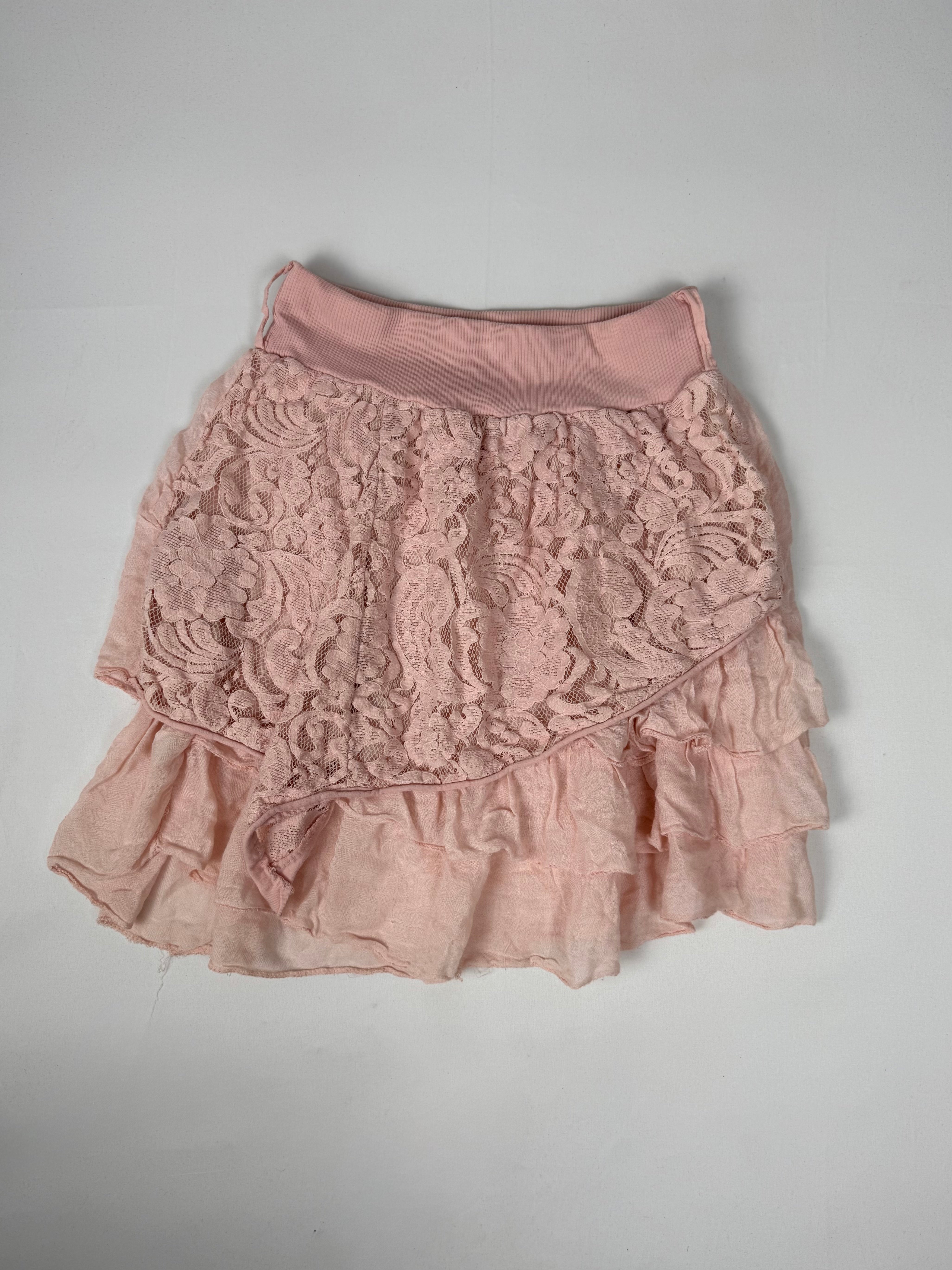 Baby pink lace pleated mini skirt (S/M)