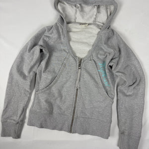 Grey zip up logo cotton hoodie (L)