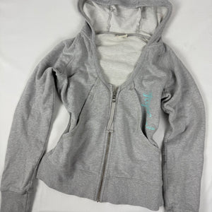 Grey zip up logo cotton hoodie (L)