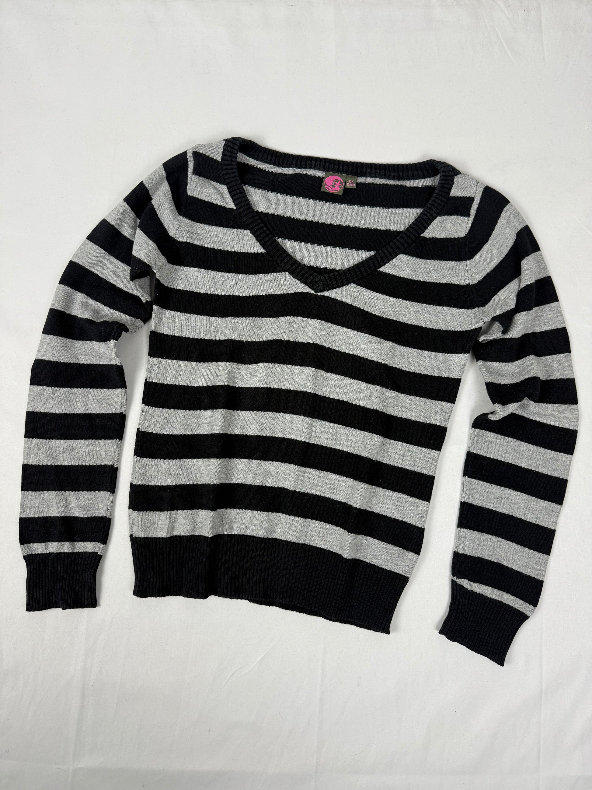 Black & grey V neck tight fit jumper (XS)