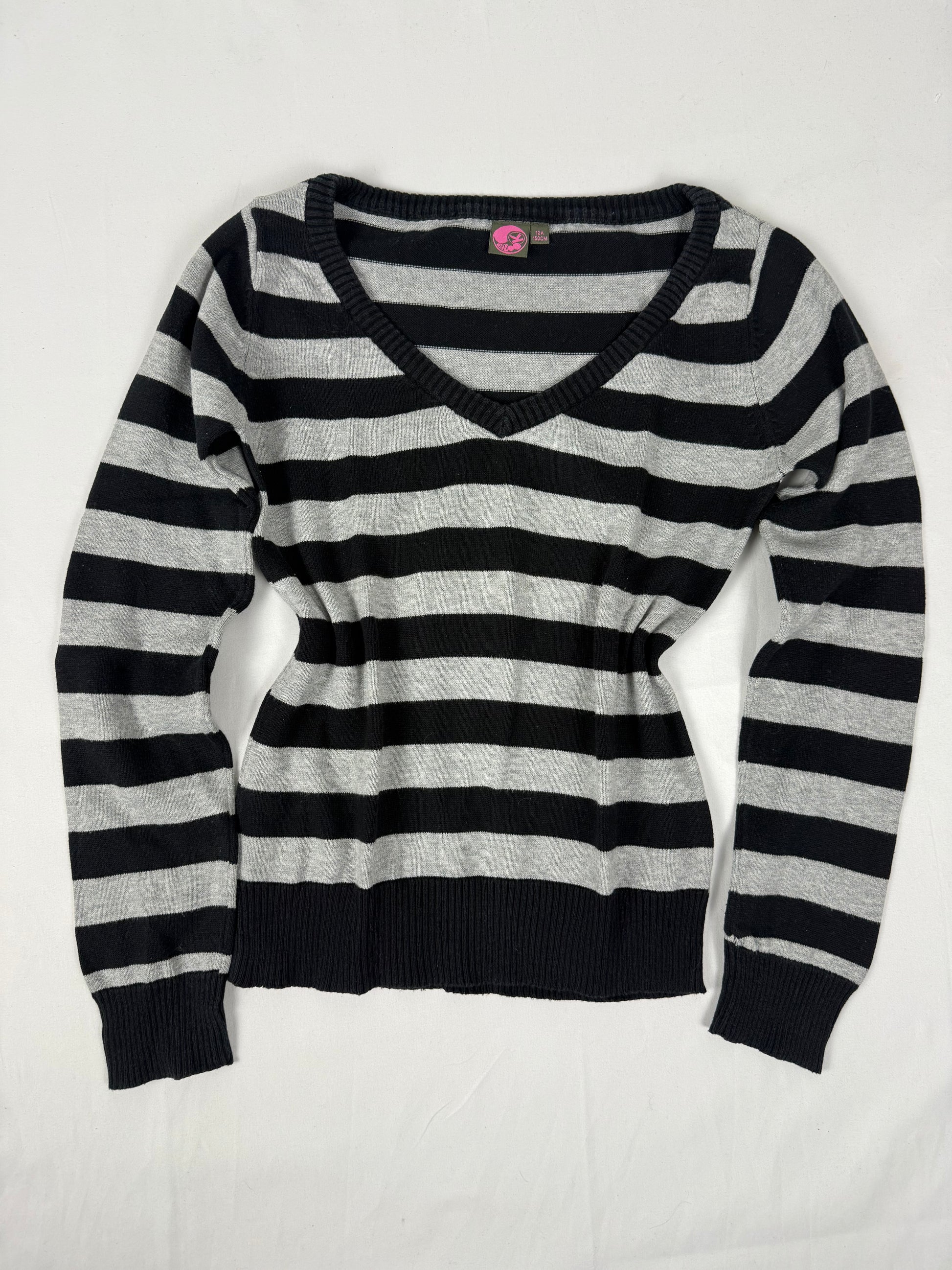 Black & grey V neck tight fit jumper (XS)