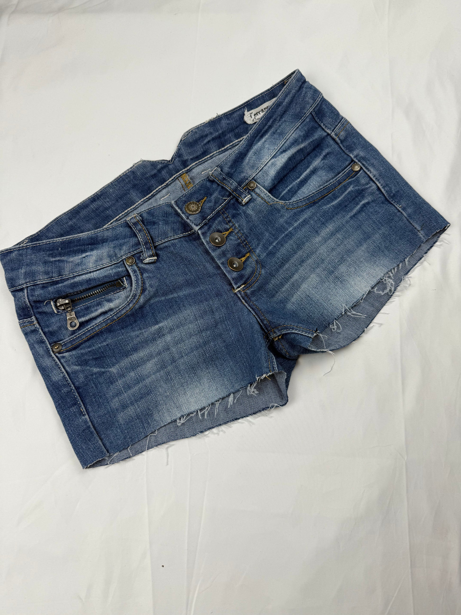 Blue denim low rise mini short (S)