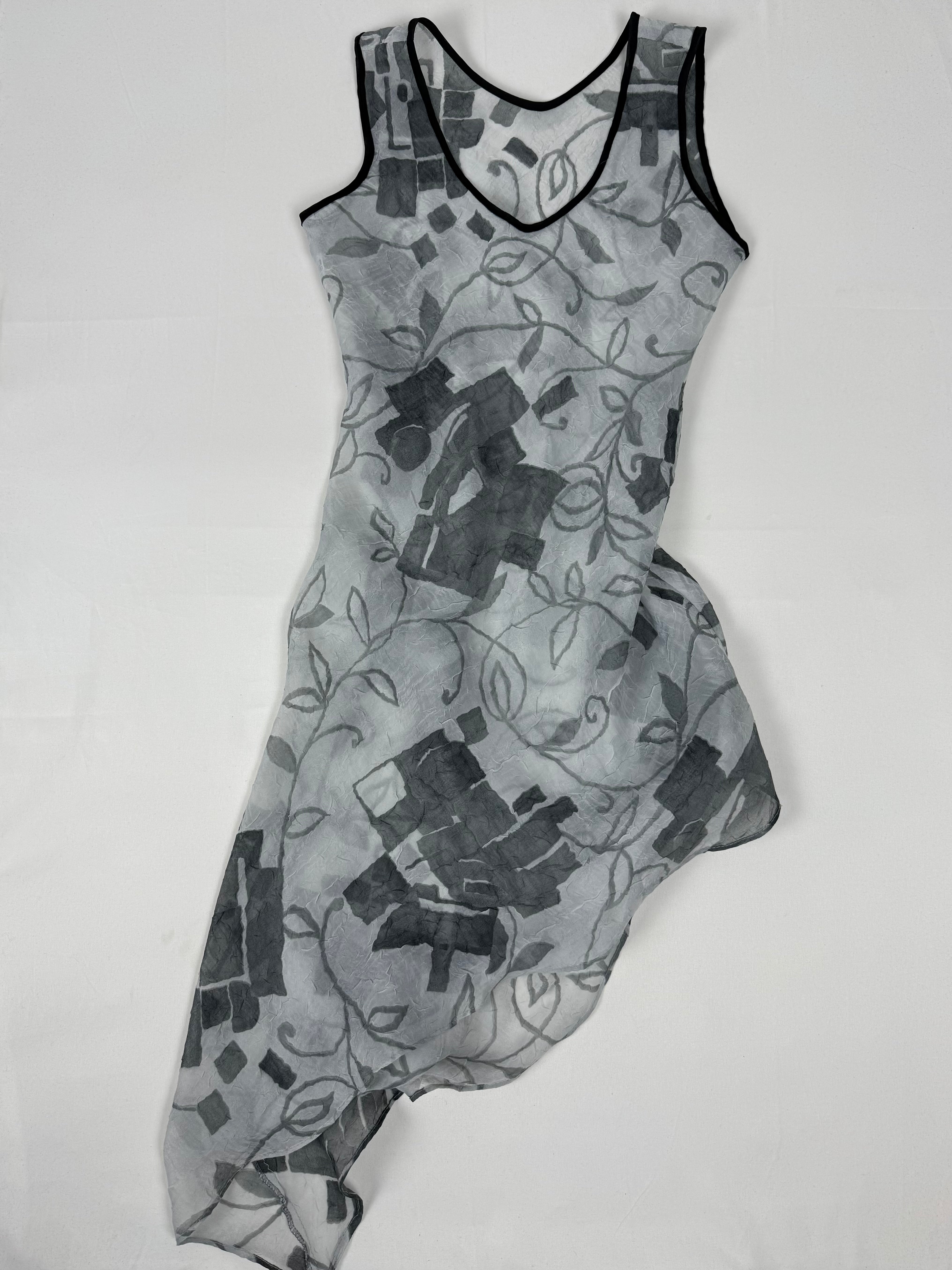 Grey graphic see trough asymmetric dress (S)