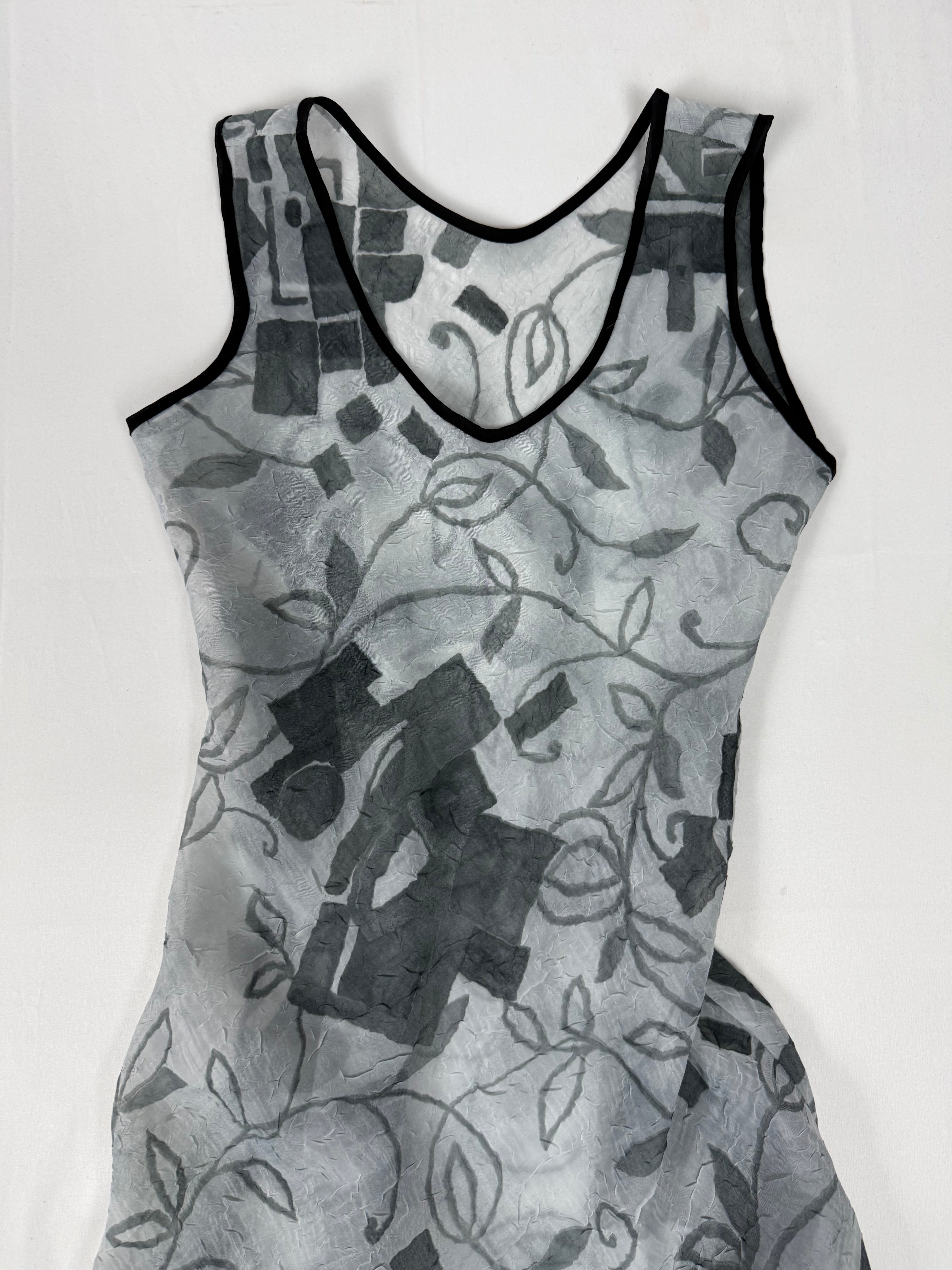 Grey graphic see trough asymmetric dress (S)