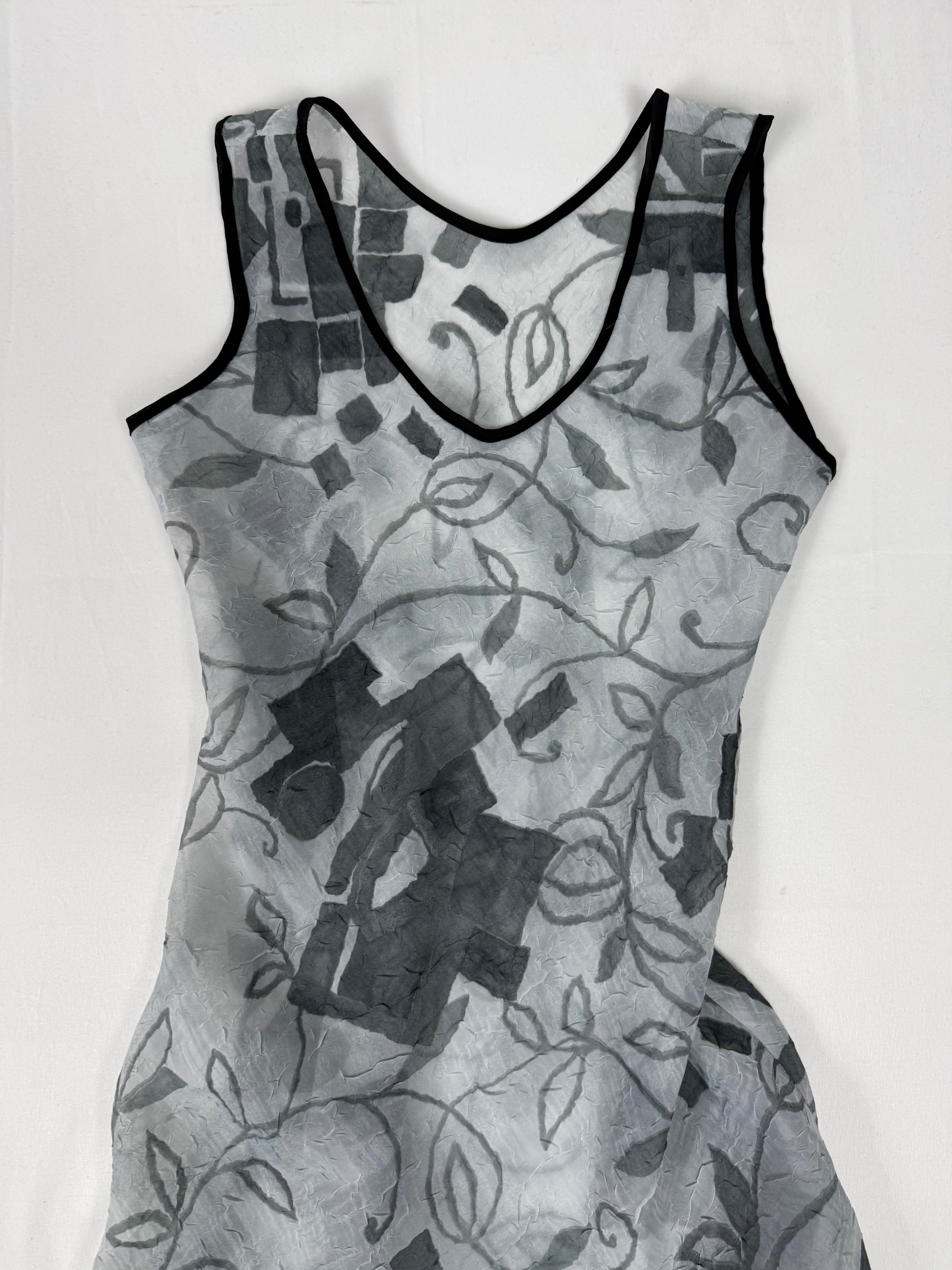 Grey graphic see trough asymmetric dress (S)