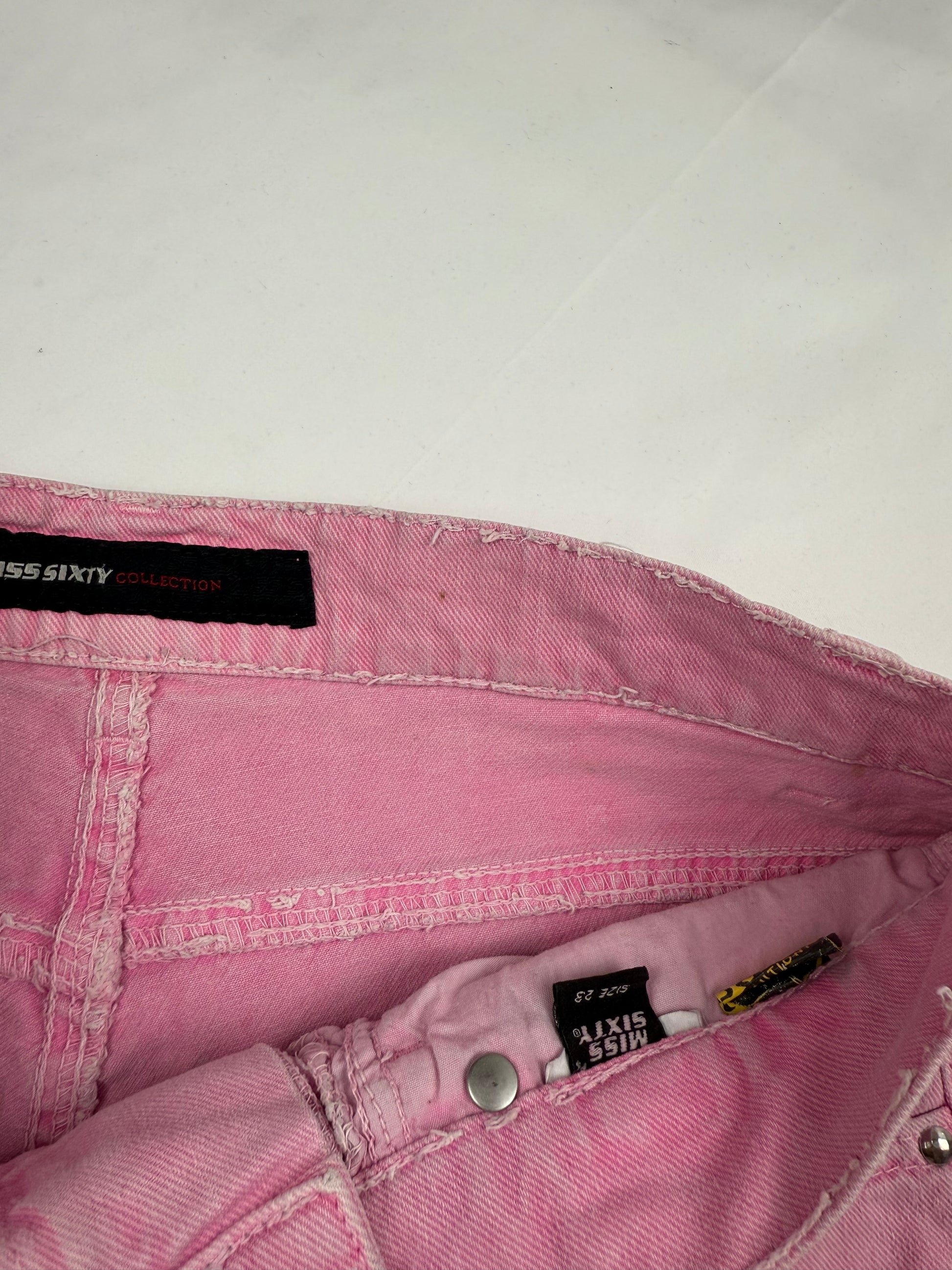 Pink denim low rise mini short (S)