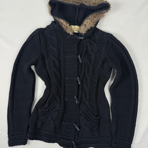 Navy cotton faux fur hooded cardigan  jumper (M/L)