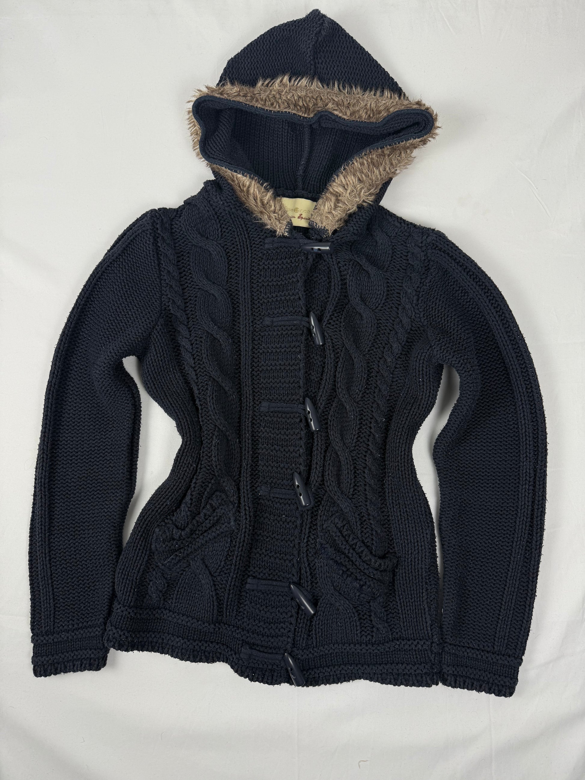 Navy cotton faux fur hooded cardigan  jumper (M/L)