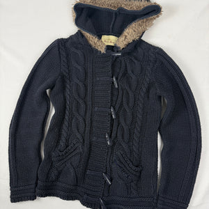 Navy cotton faux fur hooded cardigan  jumper (M/L)