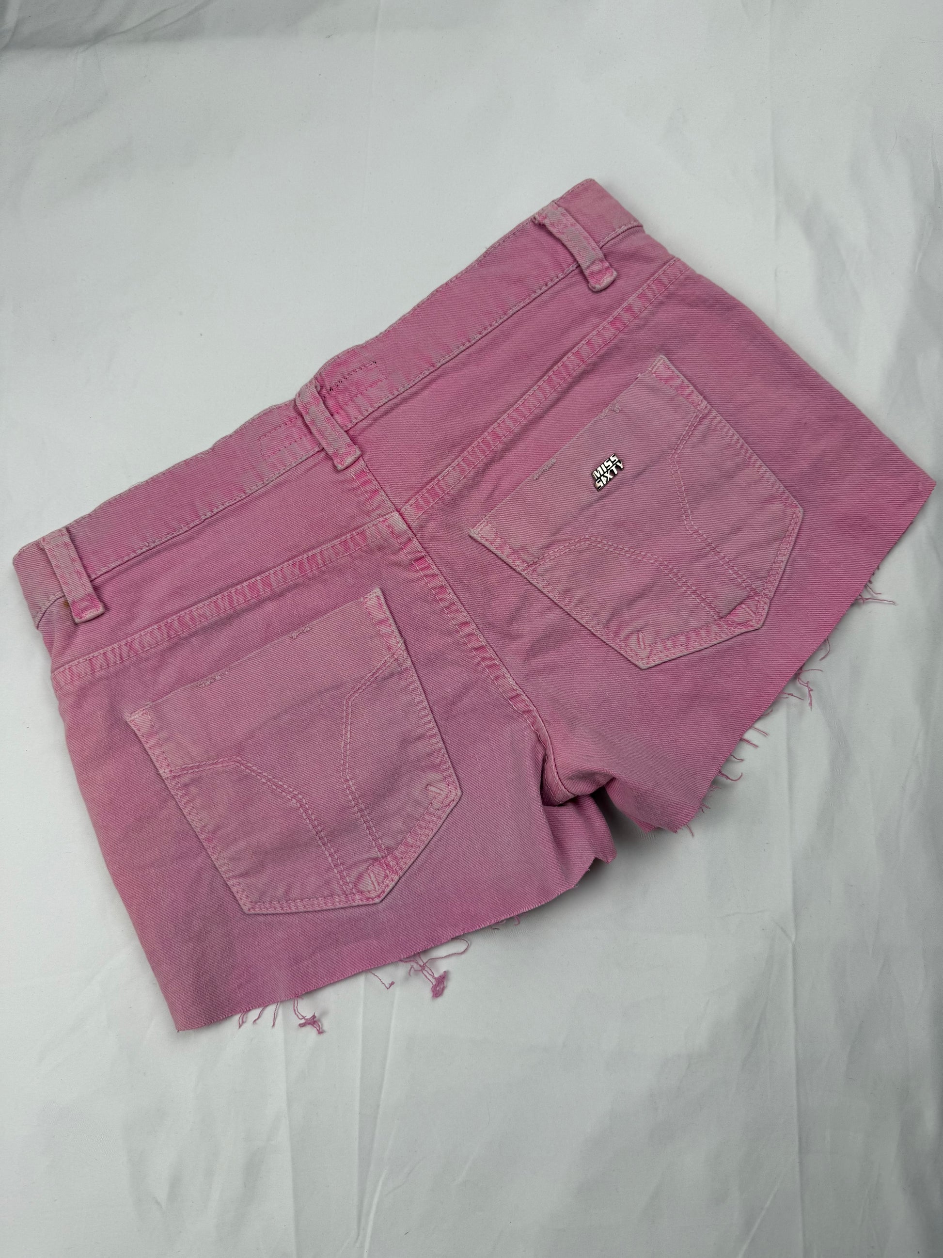 Pink denim low rise mini short (S)