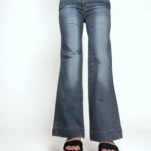 Navy blue denim low rise flared baggy pants (S)