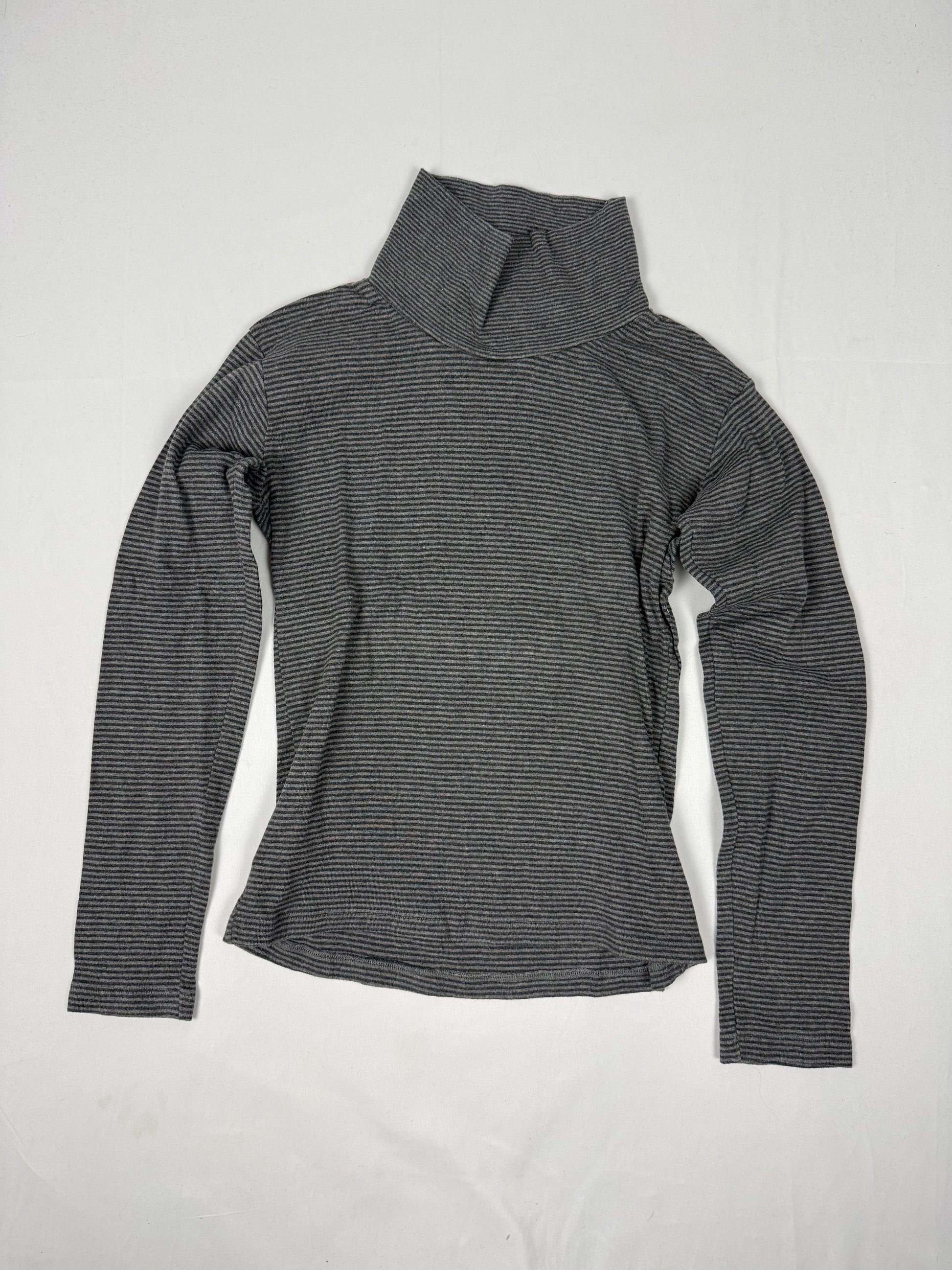Grey striped cotton turtleneck long sleeves top (S)