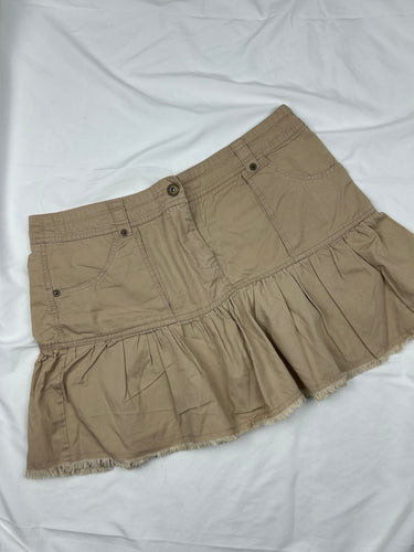 Beige denim low rise pleated mini skirt (L/XL)