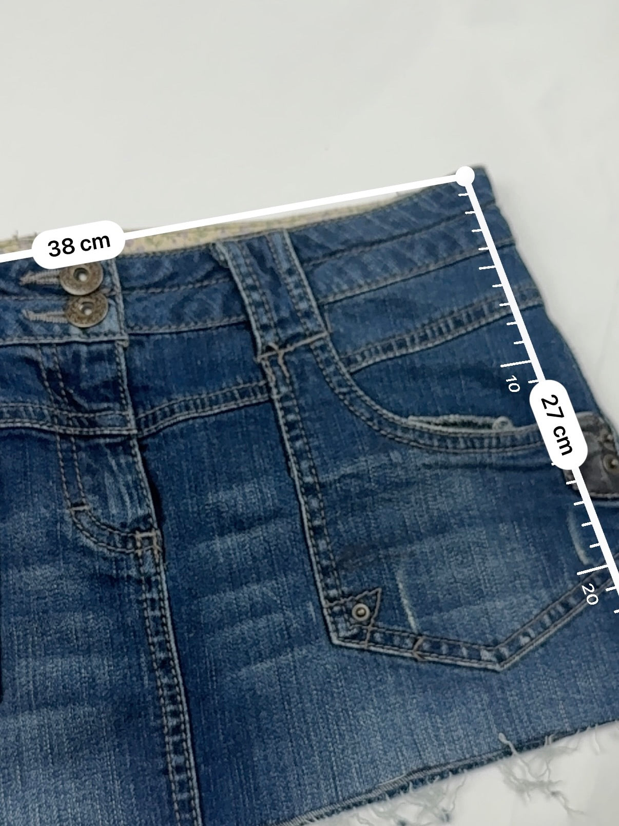 Navy denim low rise mini skirt (S)