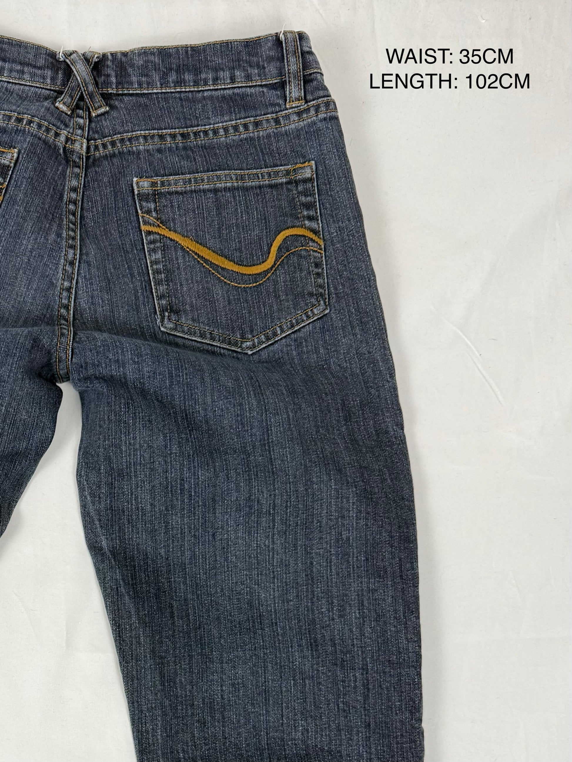 Blue navy denim low rise flared pants (S/M)