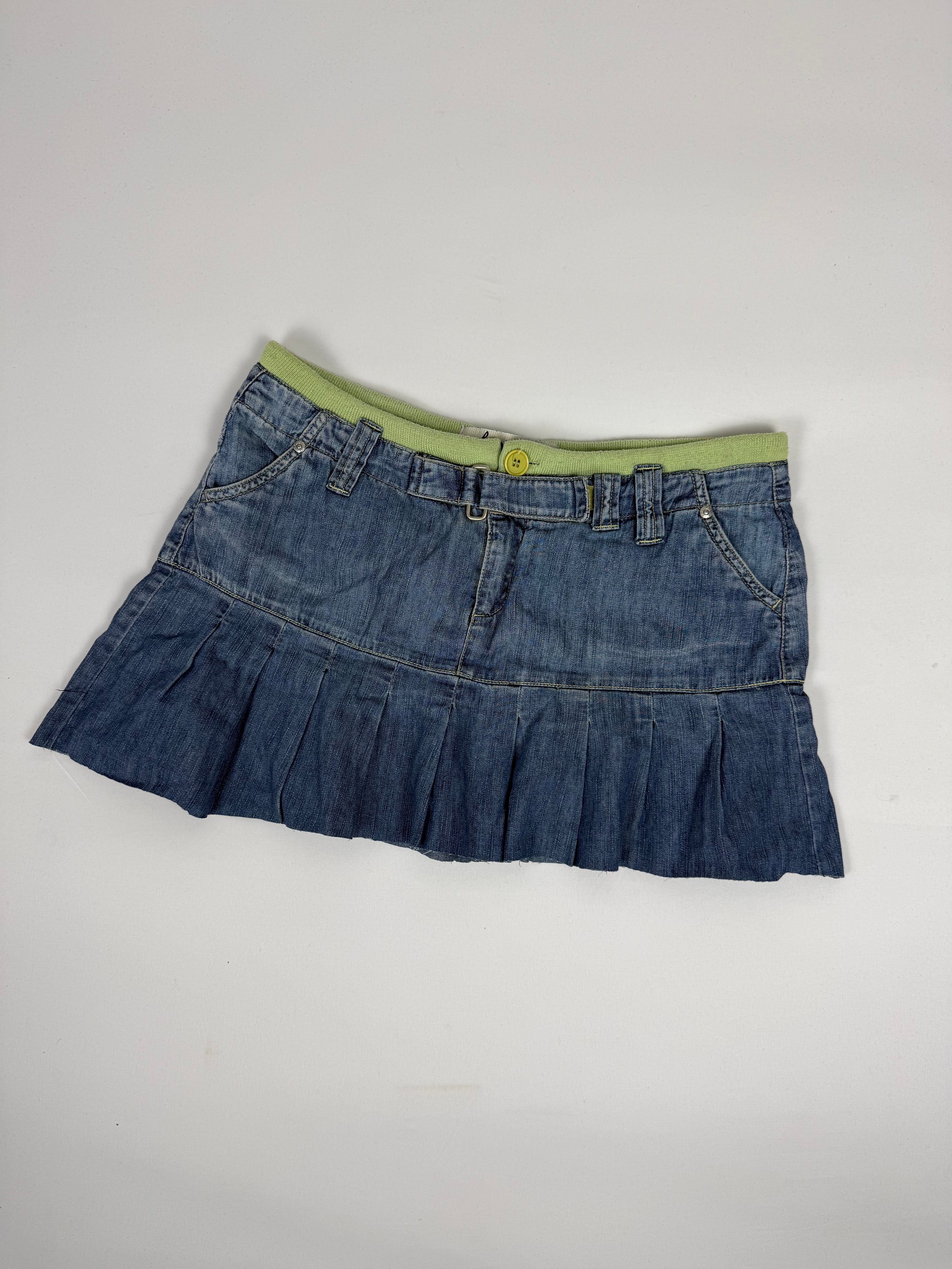 Denim low rise mini pleated skirt (L)