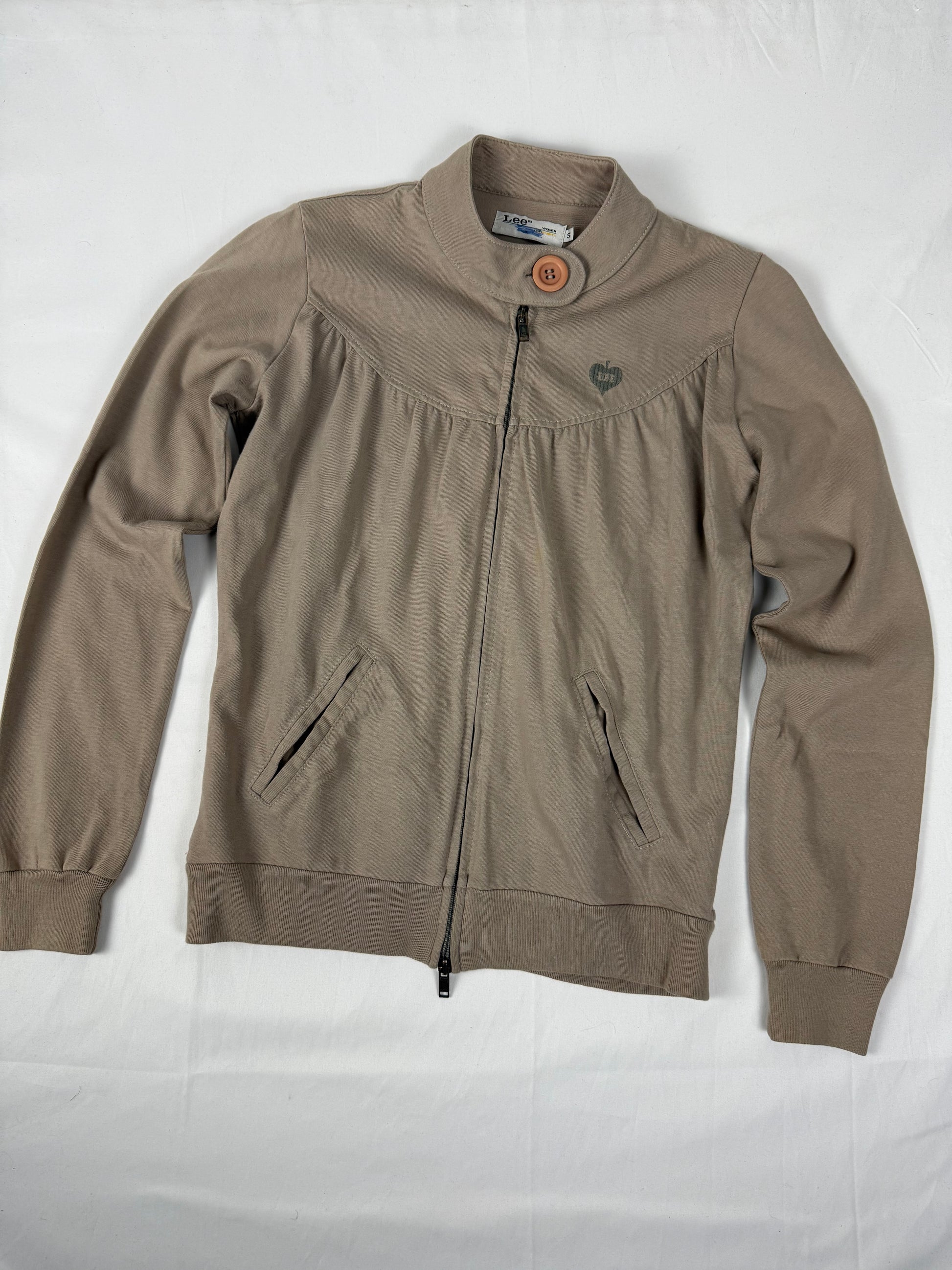 Khaki tight fit zip up sweatshirt (S)