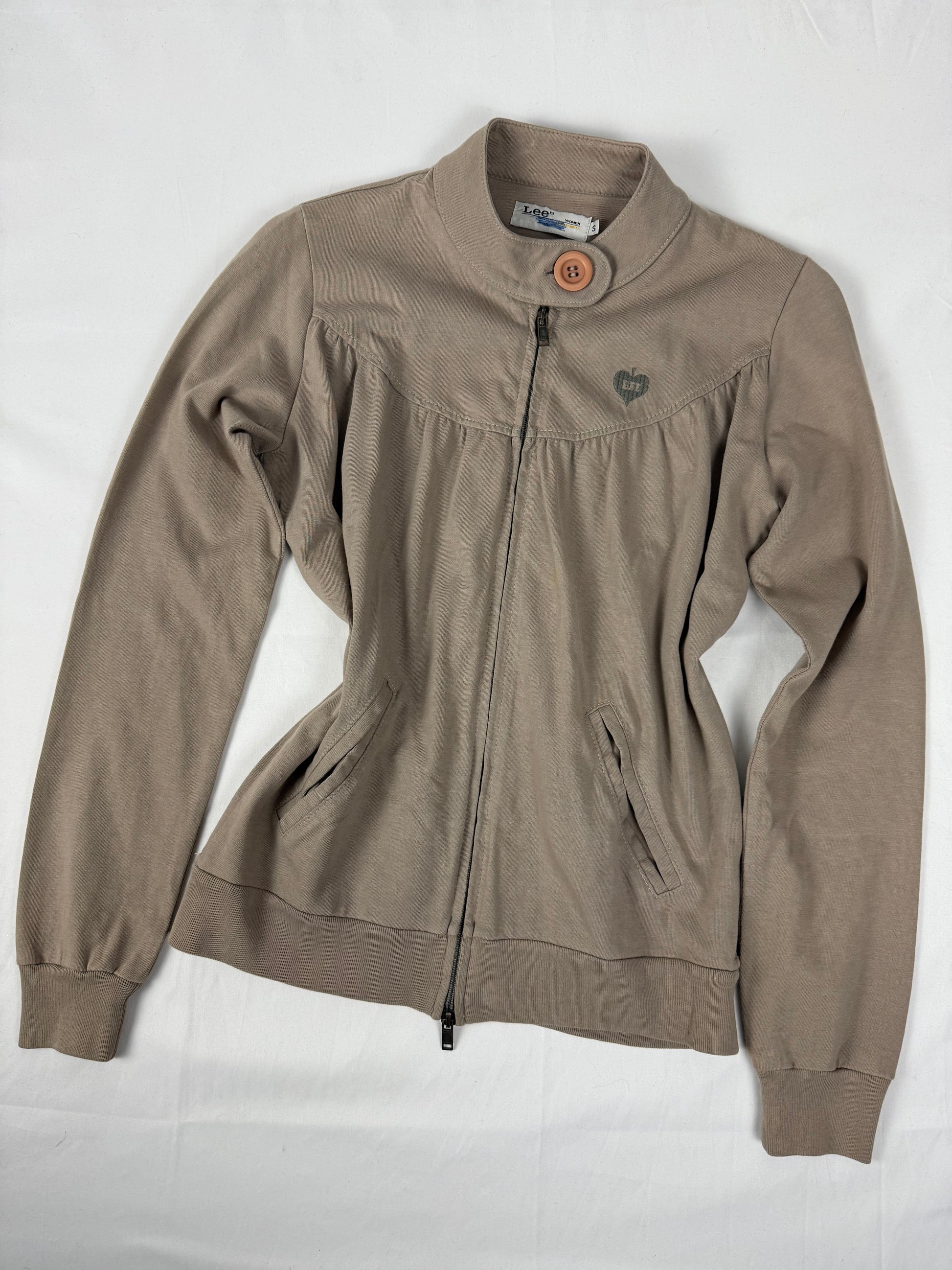 Khaki tight fit zip up sweatshirt (S)
