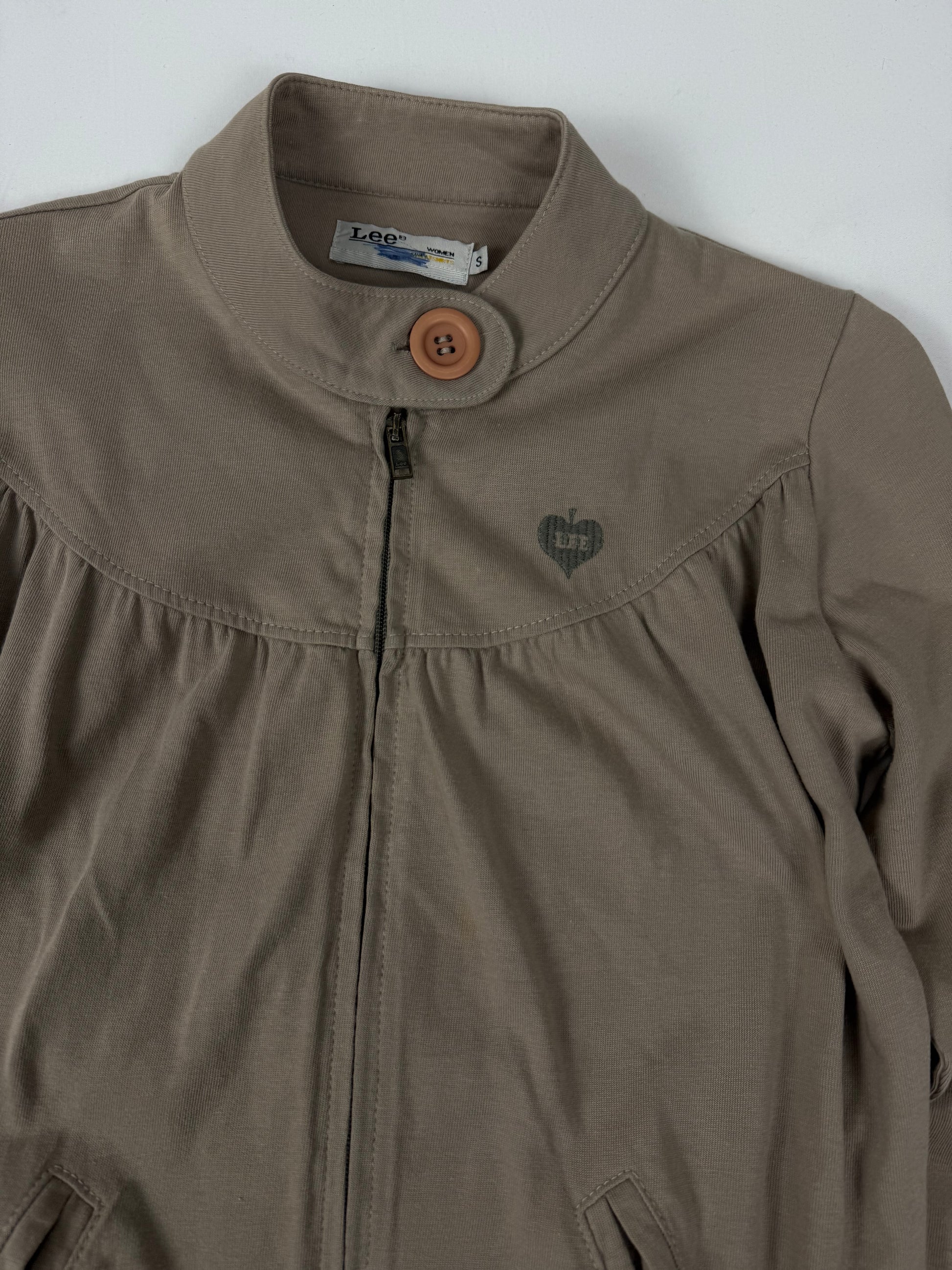 Khaki tight fit zip up sweatshirt (S)