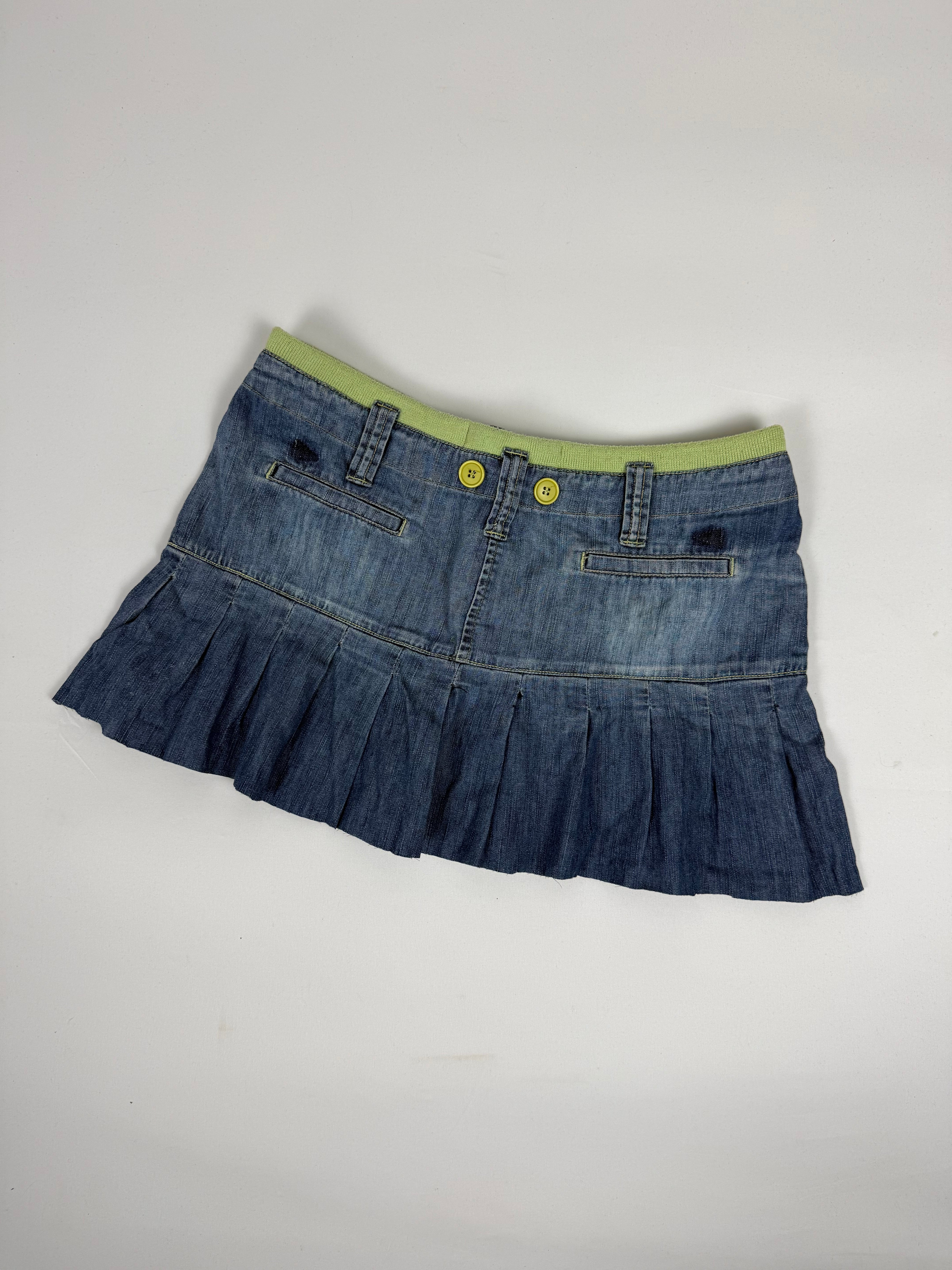 Denim low rise mini pleated skirt (L)