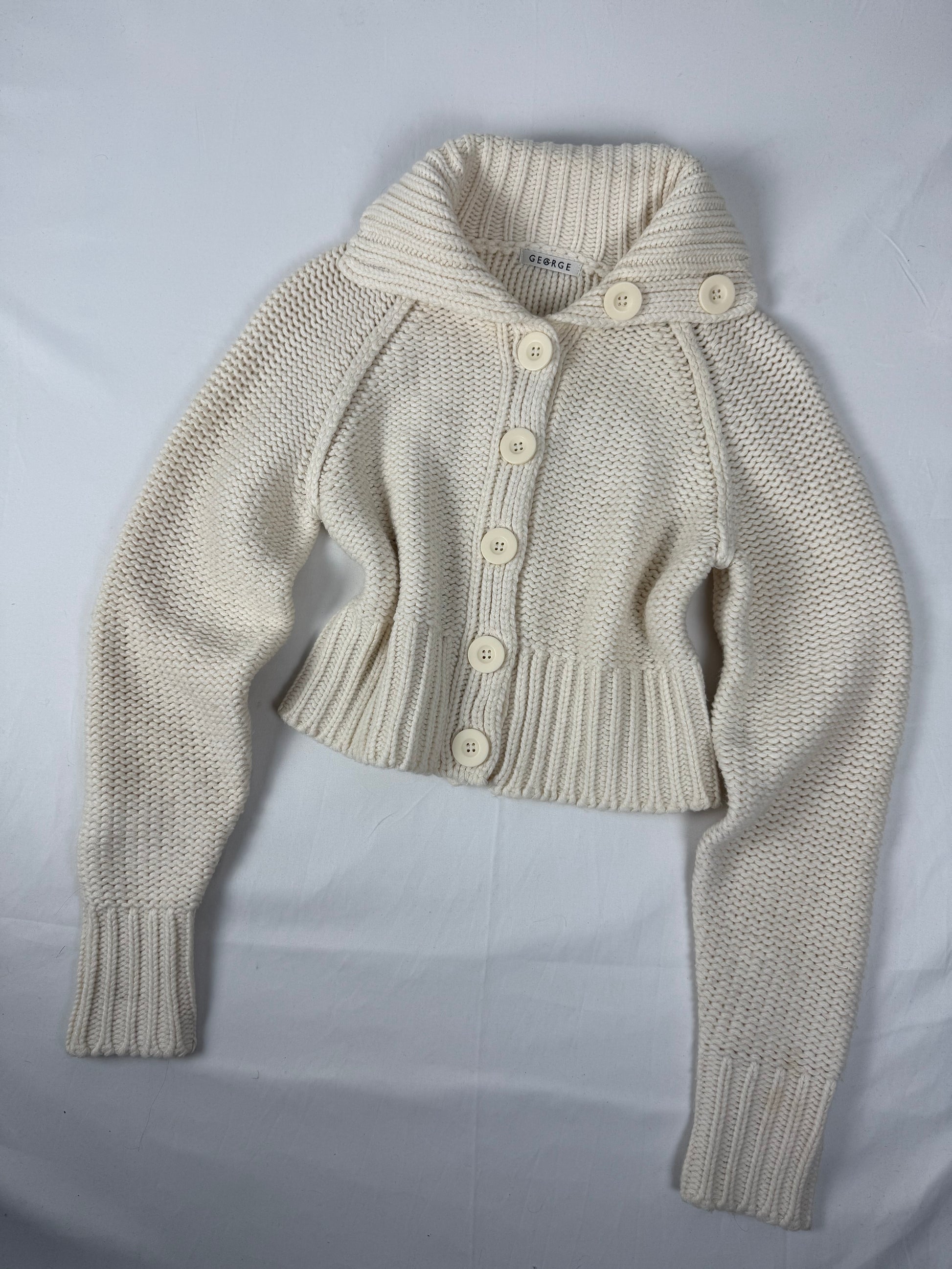 Cream cotton knitted tight cardigan fit jumper (XXL)