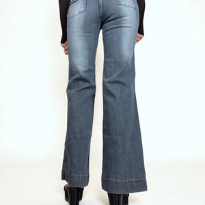 Navy blue denim low rise flared baggy pants (S)