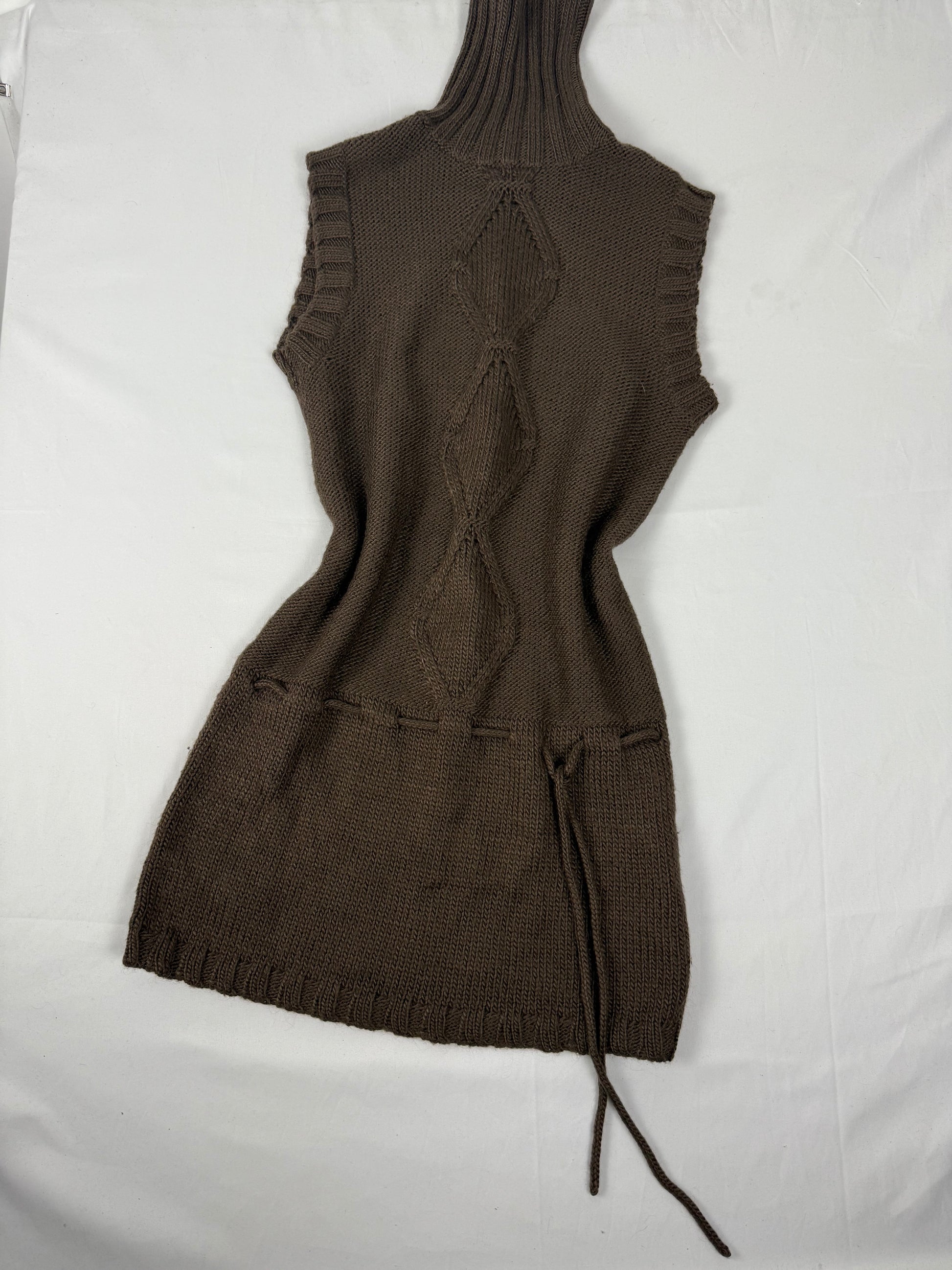 Brown turtleneck wool sleeveless mini dress jumper (S/M)