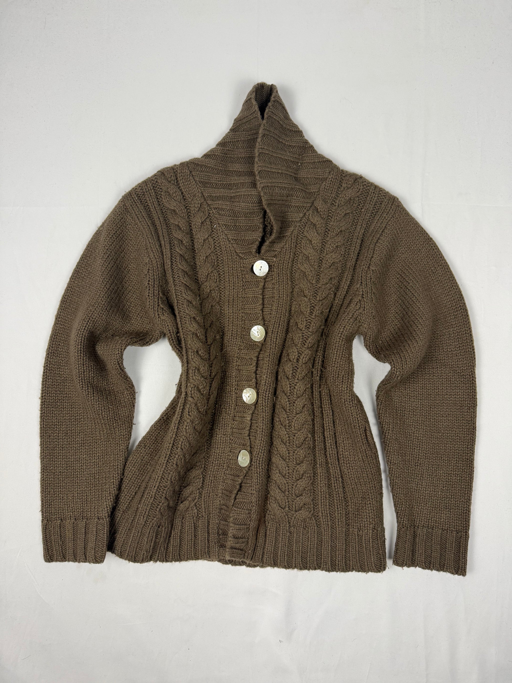 Brown buttons up cardigan wool jumper (S)