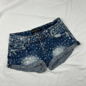 Blue denim stars print low rise mini short (S)