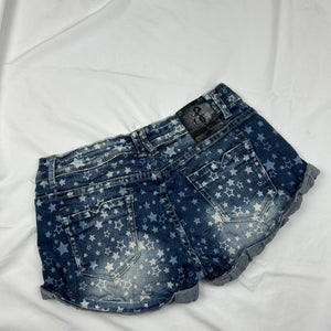 Blue denim stars print low rise mini short (S)