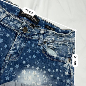 Blue denim stars print low rise mini short (S)