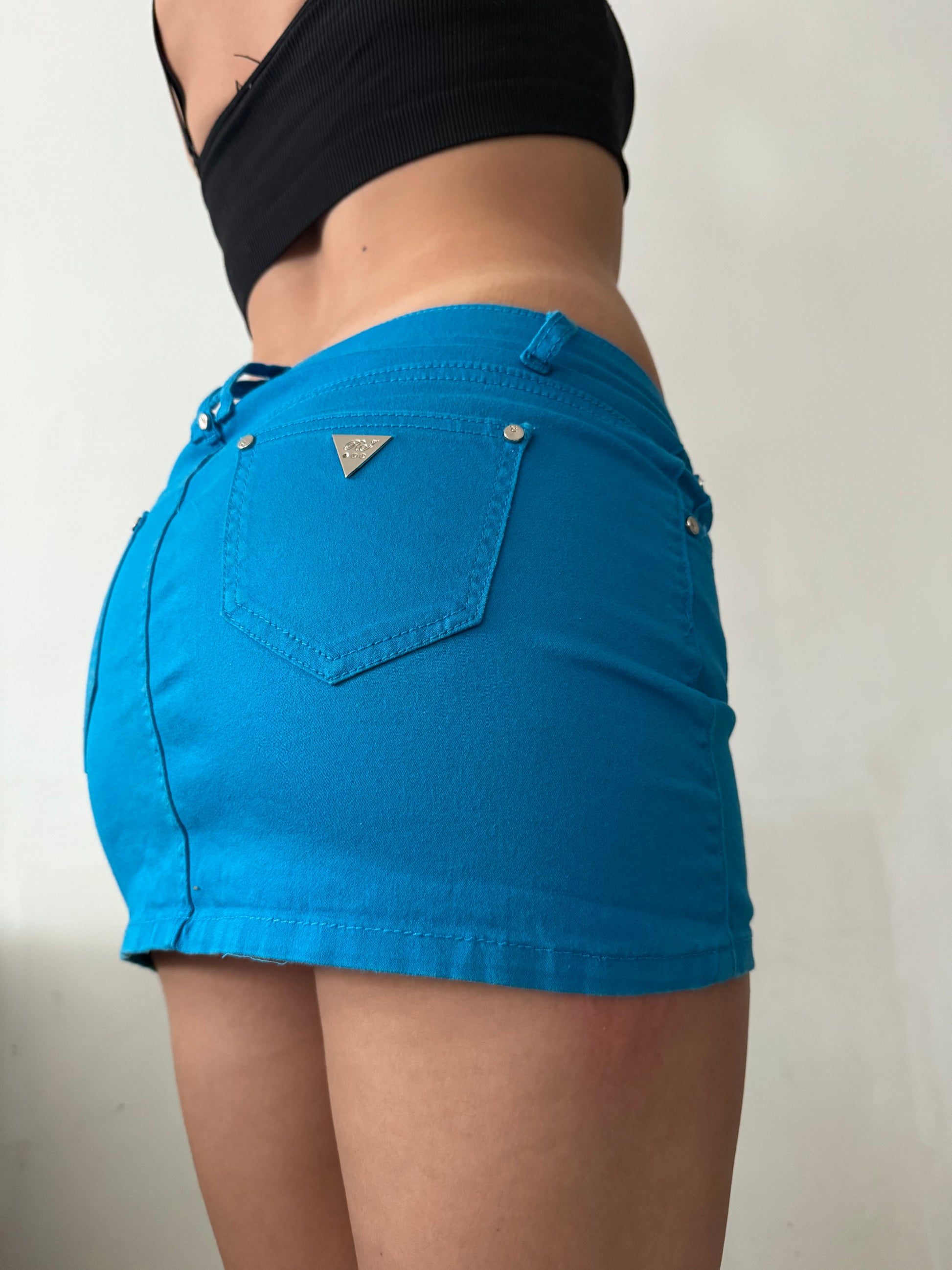 Blue low rise mini skirt (S)