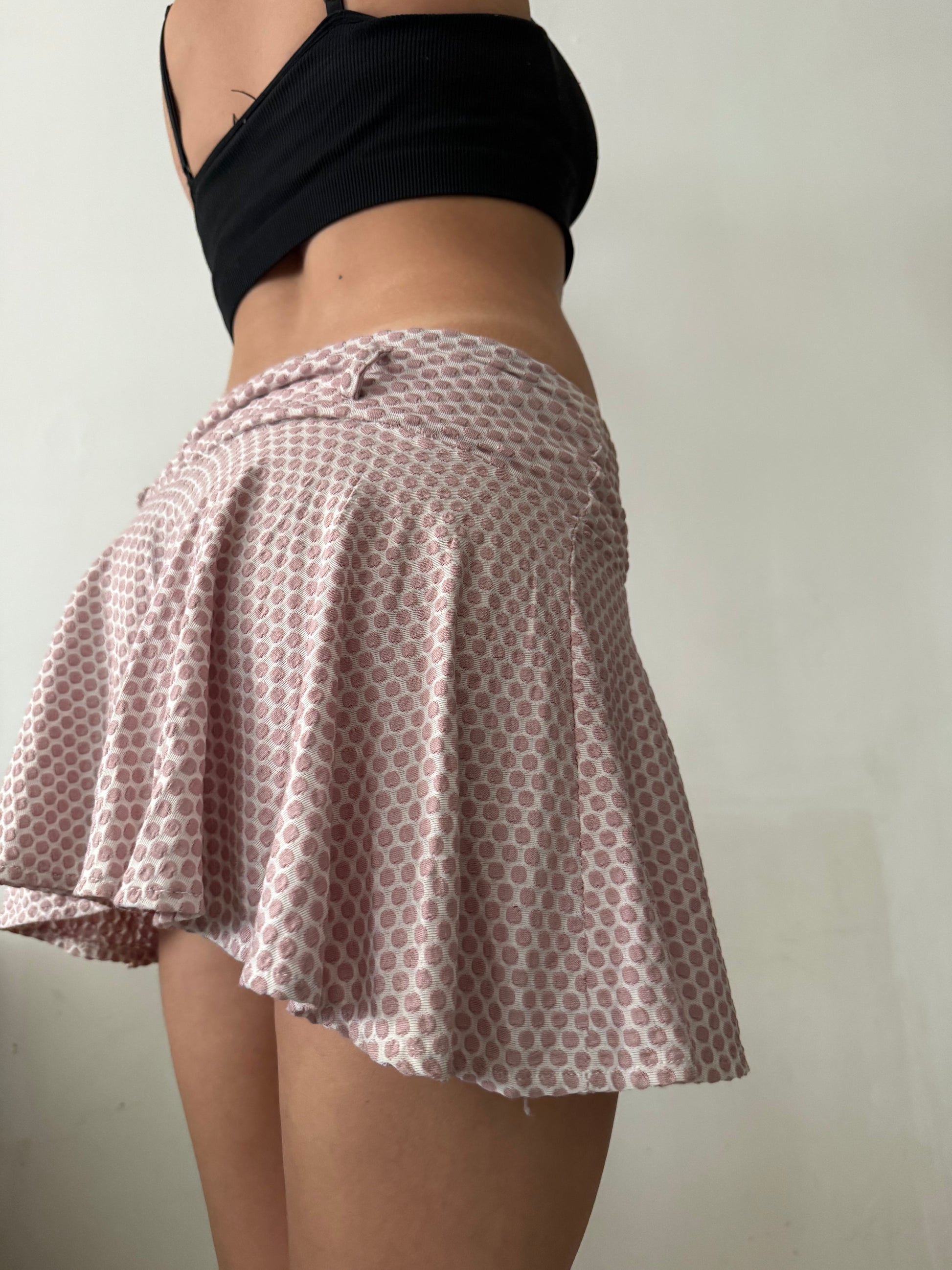Beige polka dots low rise mini pleated skirt (S)