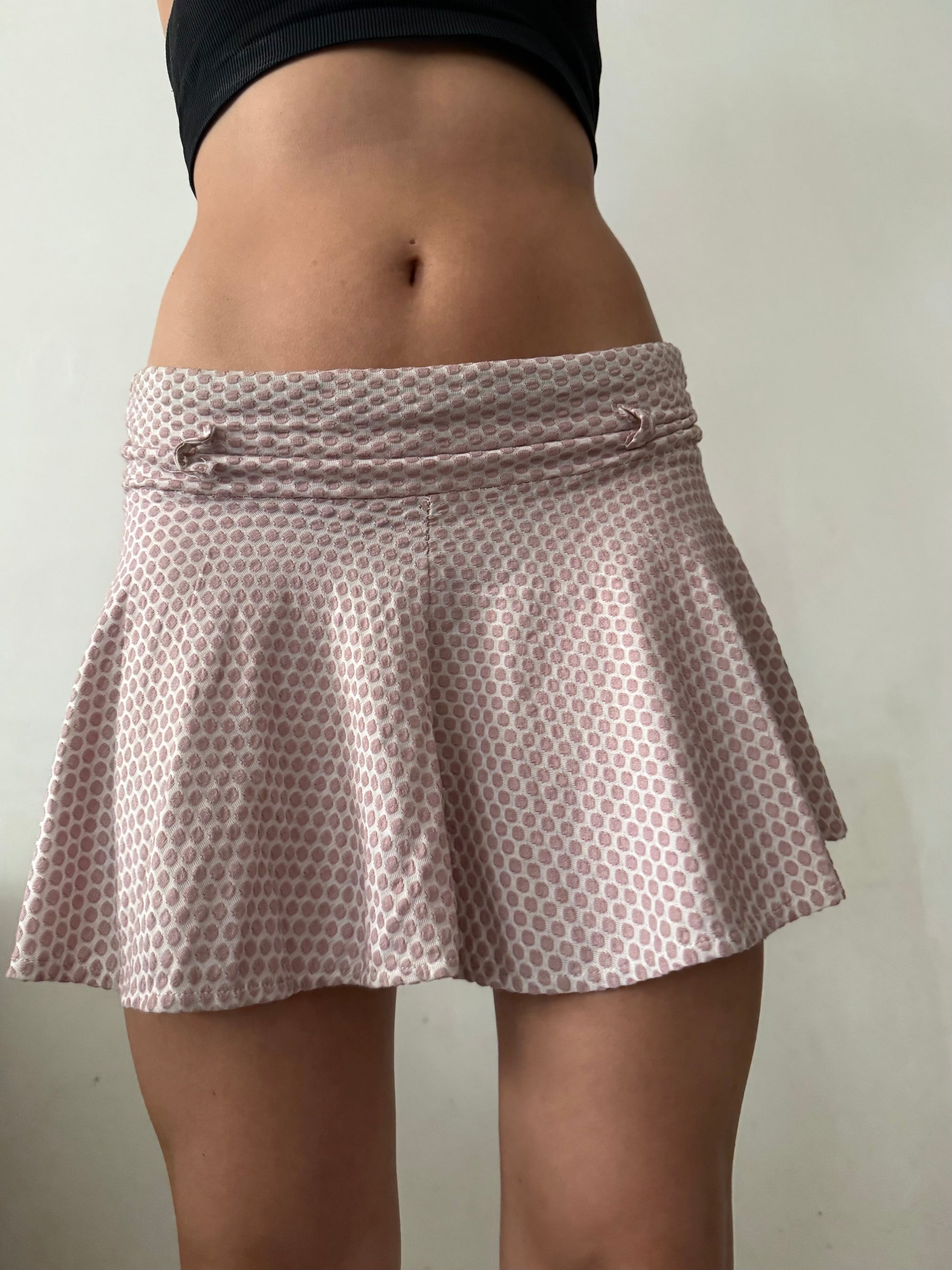Beige polka dots low rise mini pleated skirt (S)