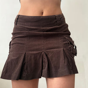 Brown cargo ribbed denim mini skirt (S)
