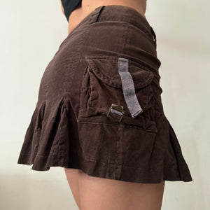 Brown cargo ribbed denim mini skirt (S)