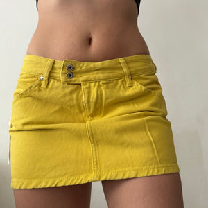 Yellow denim low rise mini skirt (S/M)