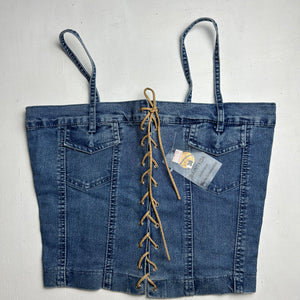 Denim blue lace up stretchy cami corset top