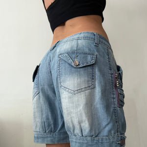 Blue denim low rise mini short (L)