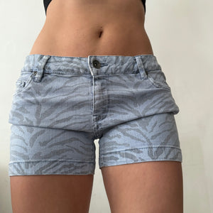 Blue tiger print denim  low rise mini short (M)