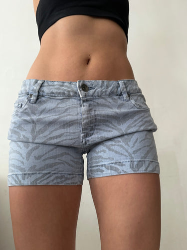 Blue tiger print denim  low rise mini short (M)