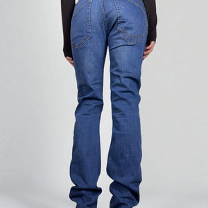 Blue denim low rise straight legs pants (S)